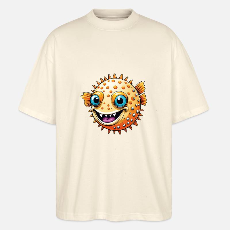 Fröhlicher lachender bunter Kugelfisch - Stanley/Stella Oversized Unisex Bio T-Shirt Blaster 2.0 - Natur