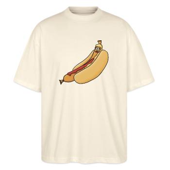 entspannte Bockwurst im Brötchen - Stanley/Stella Oversized Unisex Bio T-Shirt Blaster 2.0 - Natur - Vorne - Alina (178cm) & Michal (187cm)