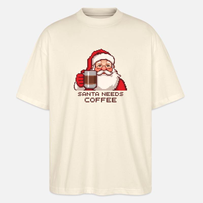 Pixel Santa – Santa Needs Coffee - Stanley/Stella Oversized Unisex Bio T-Shirt Blaster 2.0 - Natur