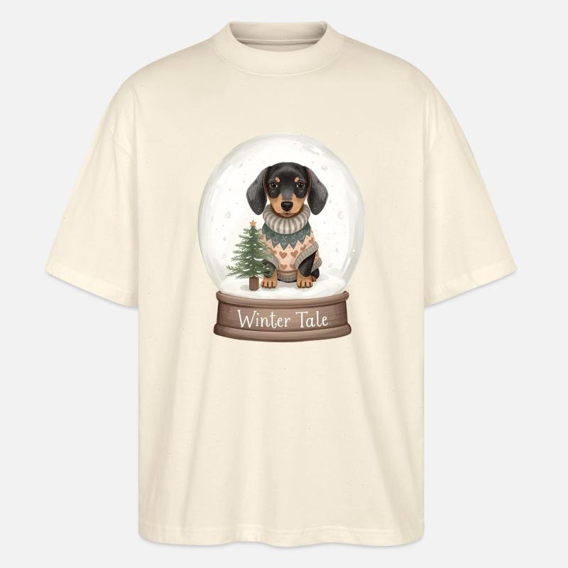 Dackel in Schneekugel – Winter Tale - Stanley/Stella Oversized Unisex Bio T-Shirt Blaster 2.0 - Natur