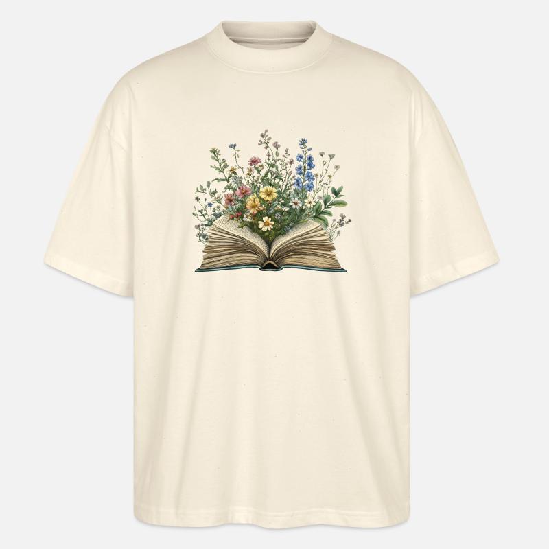 Buch mit Blumen - Stanley/Stella Oversized Unisex Bio T-Shirt Blaster 2.0 - Natur