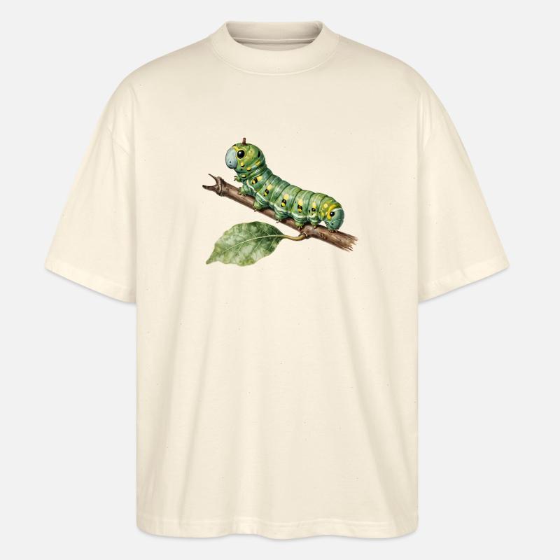 Chenille Papilio Machaon caterpillar sur branche - T-shirt bio Blaster 2.0 coupe oversize Stanley/Stella Unisexe - écru doux