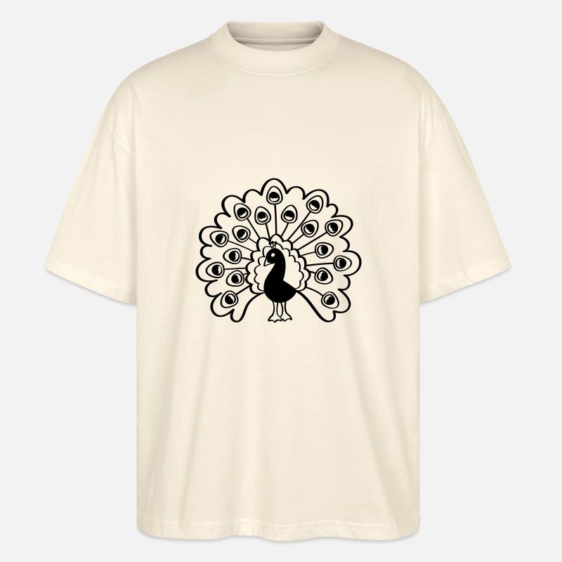 Peacock Illustration, Elegance, Pride, Power - Stanley/Stella Oversized Unisex Organic T-shirt Blaster 2.0 - soft Ecru