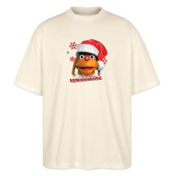 Moppi - Fröhliche Waunacht! - Stanley/Stella Oversized Unisex Bio T-Shirt Blaster 2.0 - Natur - Vorne - Alina (178cm) & Michal (187cm)