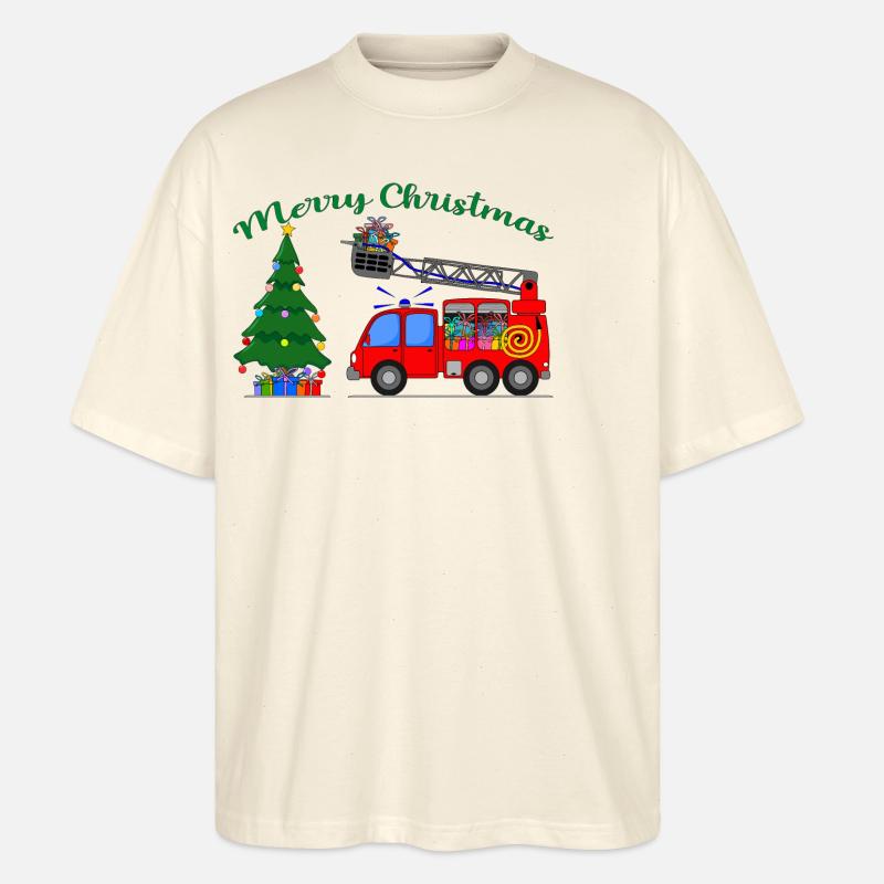 camion de pompiers Joyeux Noël - T-shirt bio Blaster 2.0 coupe oversize Stanley/Stella Unisexe - écru doux