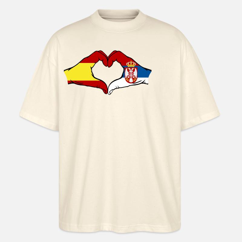 Spanien Serbien Flagge Herzform - Stanley/Stella Oversized Unisex Bio T-Shirt Blaster 2.0 - Natur