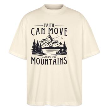 Faith can move Mountains, christliches Geschenk. - Stanley/Stella Oversized Unisex Bio T-Shirt Blaster 2.0 - Natur - Vorne - Alina (178cm) & Michal (187cm)