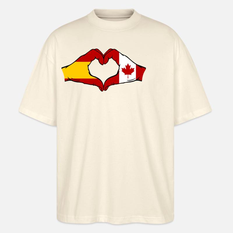 Espagne Canada Drapeau Mains Coeur - T-shirt bio Blaster 2.0 coupe oversize Stanley/Stella Unisexe - écru doux