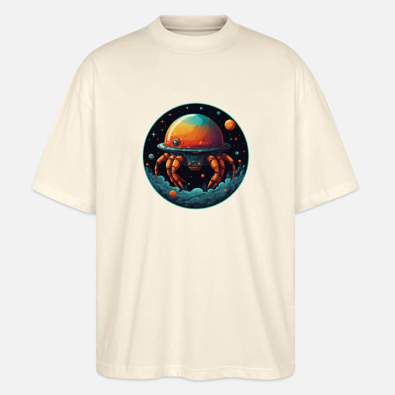 Imaginative whimsical crab spaceship - Stanley/Stella Oversized Unisex Organic T-shirt Blaster 2.0 - soft Ecru