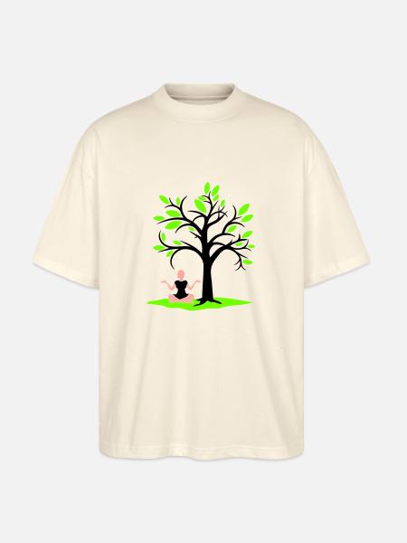 Meditasjon under treet skog trance kvinne mediterer - Stanley/Stella Blaster 2.0 Økologisk Oversized Unisex T-skjorte - myk ecru