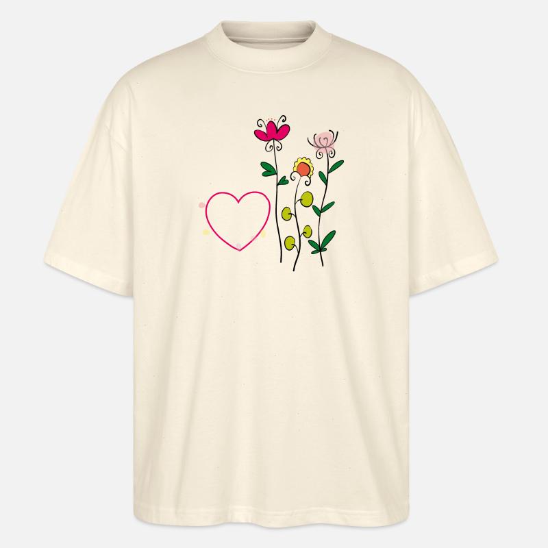 Blumen mit Herz - Stanley/Stella Oversized Unisex Bio T-Shirt Blaster 2.0 - Natur