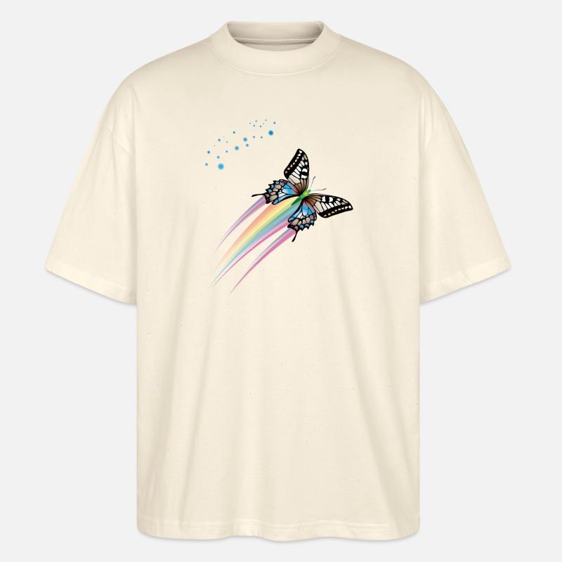 Schmetterling mit Regenbogenfarben - Stanley/Stella Oversized Unisex Bio T-Shirt Blaster 2.0 - Natur