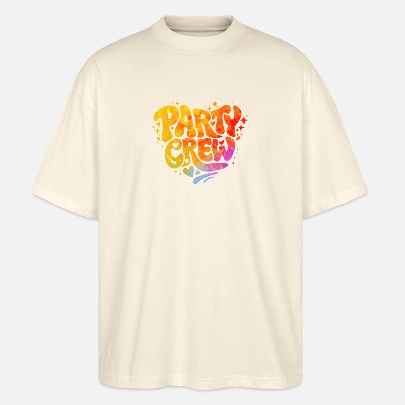 Party Crew Regenbogen Herz - Stanley/Stella Oversized Unisex Bio T-Shirt Blaster 2.0 - Natur