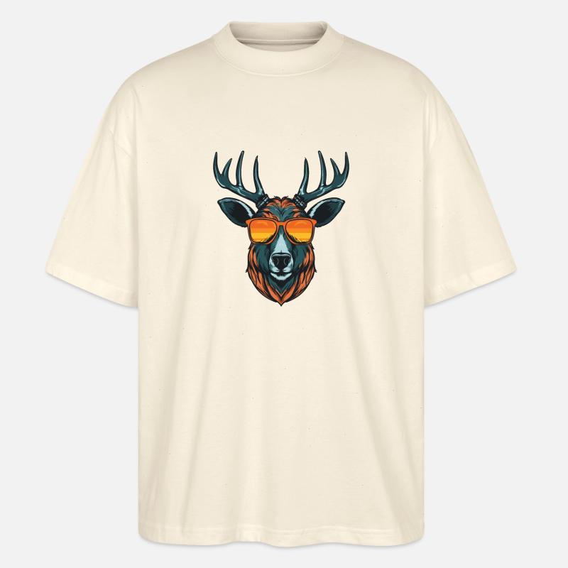 Deer Head Portrait Cool - Stanley/Stella Oversized Unisex Organic T-shirt Blaster 2.0 - soft Ecru