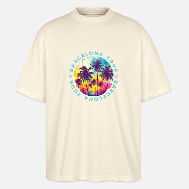 Visite des palmiers de Barcelone - T-shirt bio Blaster 2.0 coupe oversize Stanley/Stella Unisexe - écru doux