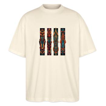 Geschnitzte Säulen Inkas und Azteken - Stanley/Stella Oversized Unisex Bio T-Shirt Blaster 2.0 - Natur - Vorne - Alina (178cm) & Michal (187cm)