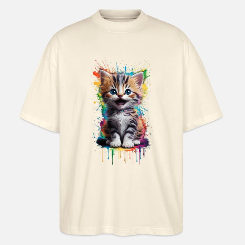 Graffiti de chat - T-shirt bio Blaster 2.0 coupe oversize Stanley/Stella Unisexe - écru doux