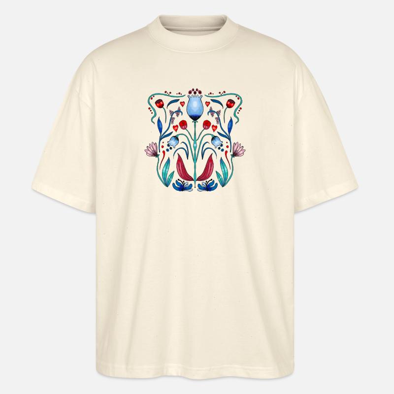Folk Art Flora - Stanley/Stella Oversized Unisex Organic T-shirt Blaster 2.0 - soft Ecru