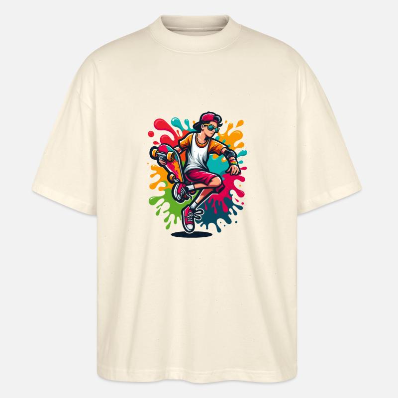 Skateboard mit Farbklecksen - Stanley/Stella Oversized Unisex Bio T-Shirt Blaster 2.0 - Natur