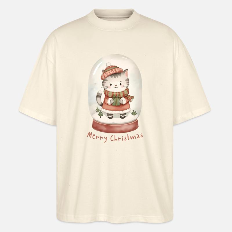 Snow Globe Cat – Merry Christmas - Stanley/Stella Oversized Unisex Bio T-Shirt Blaster 2.0 - Natur