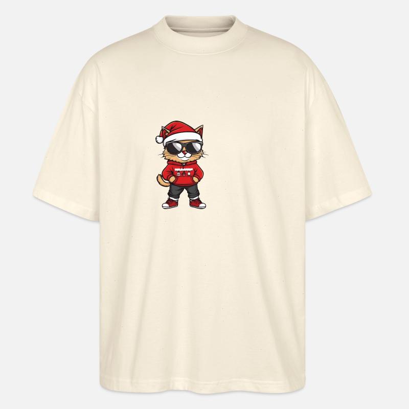 Tête de Noël Chat Noël - T-shirt bio Blaster 2.0 coupe oversize Stanley/Stella Unisexe - écru doux