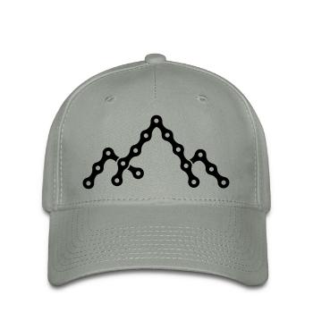 Fahrradkette mit Bergsilhouette - Flexfit Cap - Grüngrau - Vorne