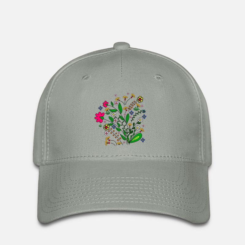 Blumenwiese Blumenmuster Blumenranke Blüte floral - Flexfit Cap - Grüngrau