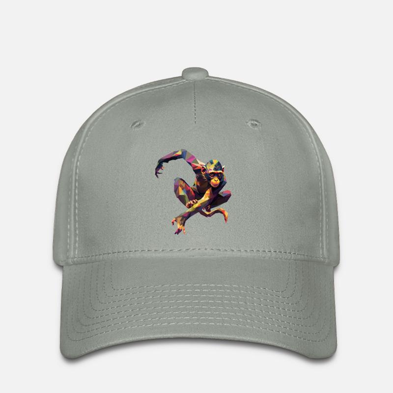 Geometric Colorful Monkey - Flexfit Cap - green-grey