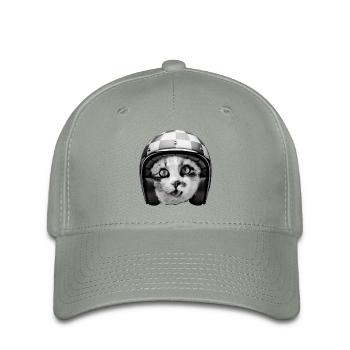 Biker Cat Racing Helmet - Funny Pet Humor - Flexfit Cap - green-grey - Front