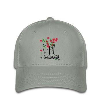Garten mit Blumen und Stiefel - Flexfit Cap - Grüngrau - Vorne