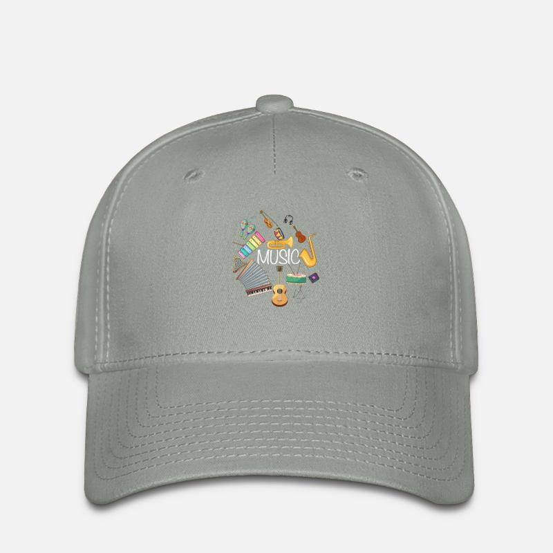Music Instruments Circle Art - Flexfit Cap - green-grey