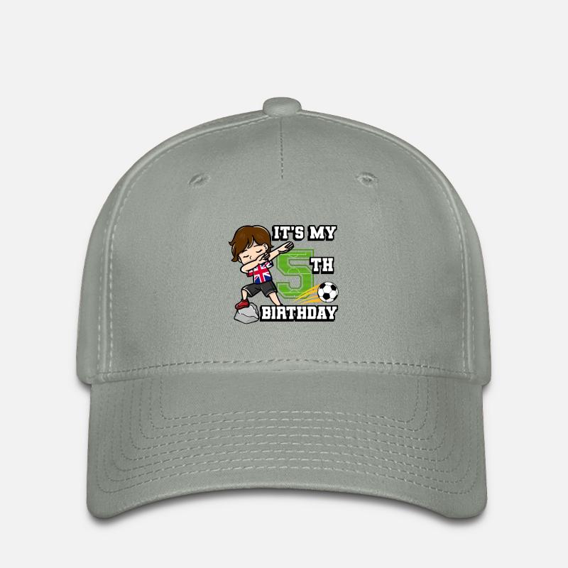 Soccer Boy It's My 5th Birthday Flag - Flexfit Cap - green-grey