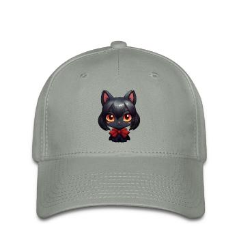 Schwarze Katze Kawaii - Flexfit Cap - Grüngrau - Vorne