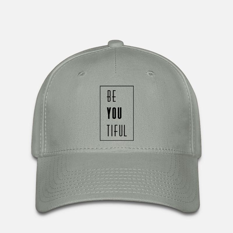 Be Youtiful Be yourself word game gift idea - Flexfit Cap - green-grey