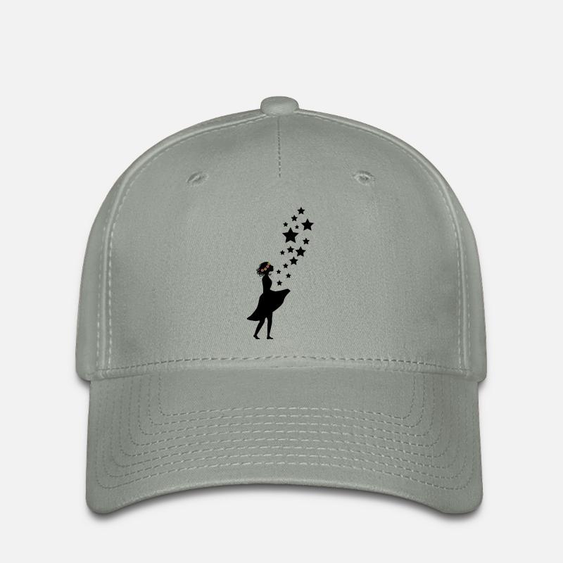 Blumen-Mädchen mit Sternenhimmel - Flexfit Cap - Grüngrau
