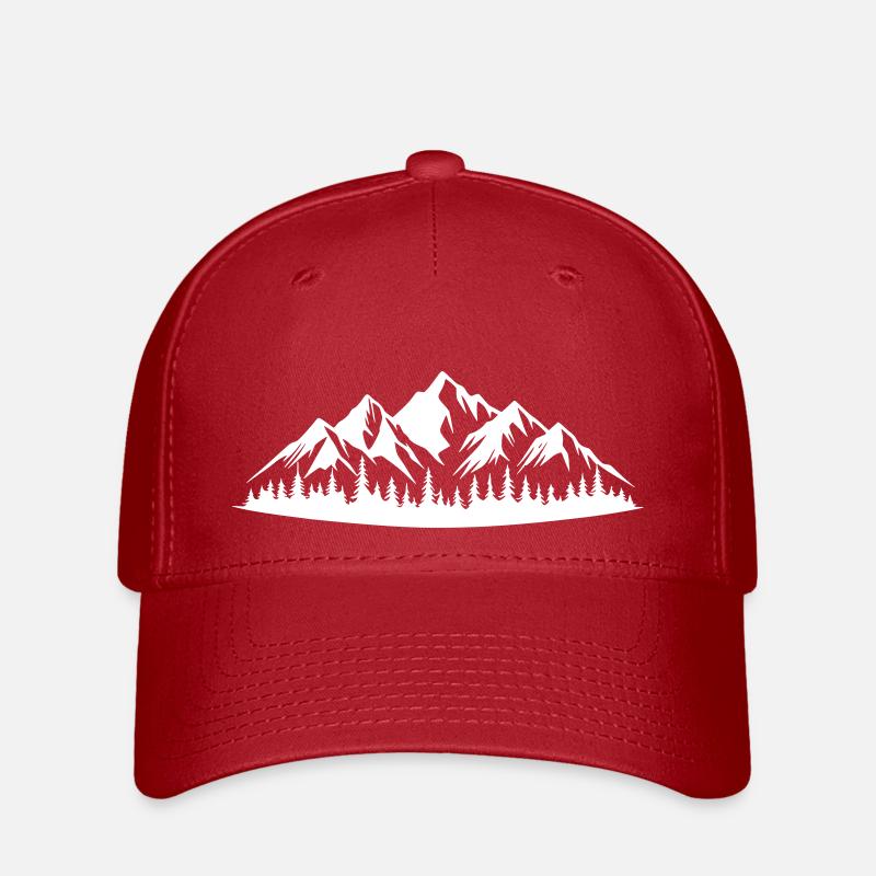 Berge mit Bäumen Vektor - Flexfit Cap - Rot