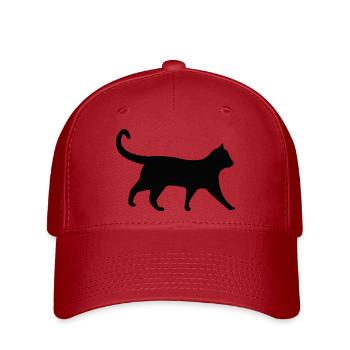 Katze schwarz Silhouette - Flexfit Cap - Rot - Vorne