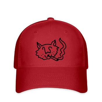 Smoking Cat - Line - Flexfit Cap - red - Front