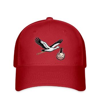 Cigogne avec bébé en tissu Signe de paix - Casquette Flexfit - rouge - Devant
