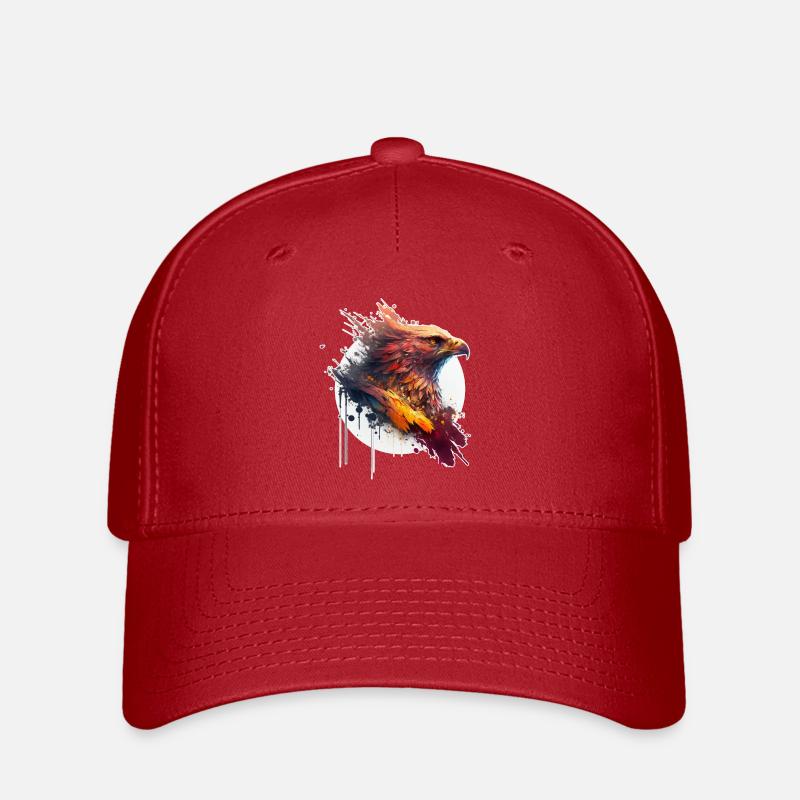 Red eagle with yellow eyes and white circle - Flexfit Cap - red