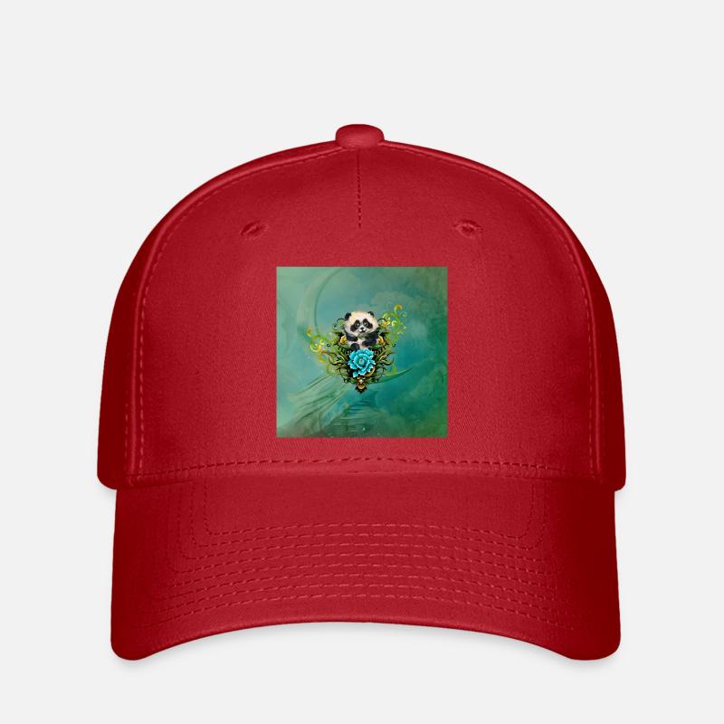 Mignon petit panda avec des fleurs - Casquette Flexfit - rouge