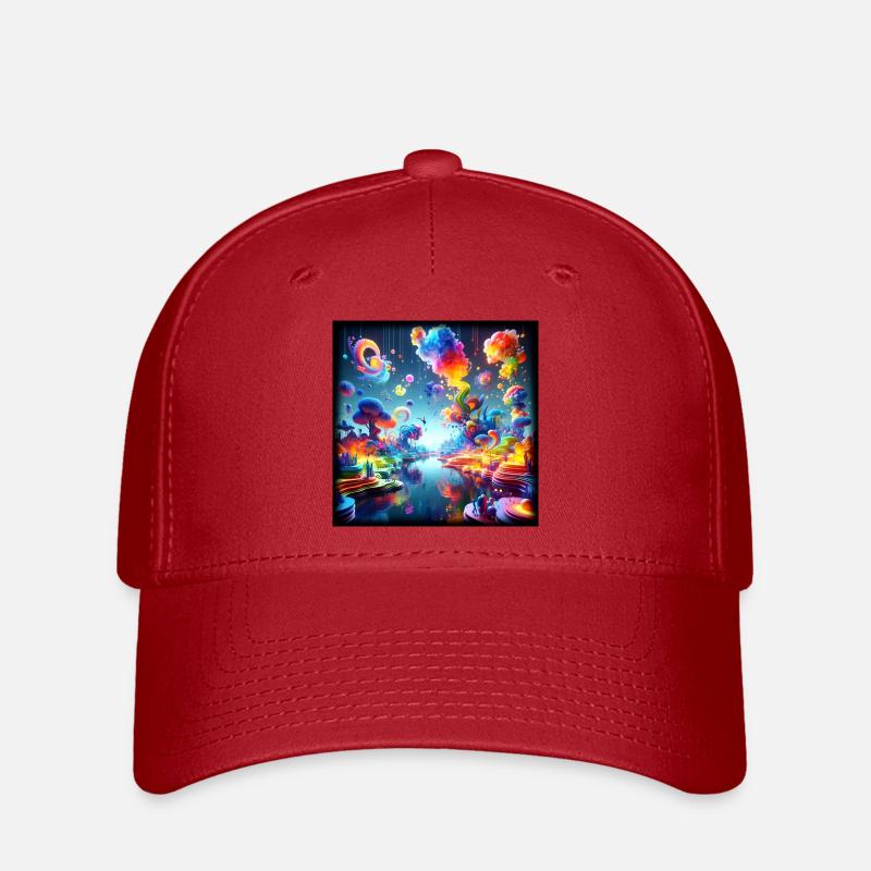 Surreale Traumlandschaft: Neon-Gewässer - Flexfit Cap - Rot
