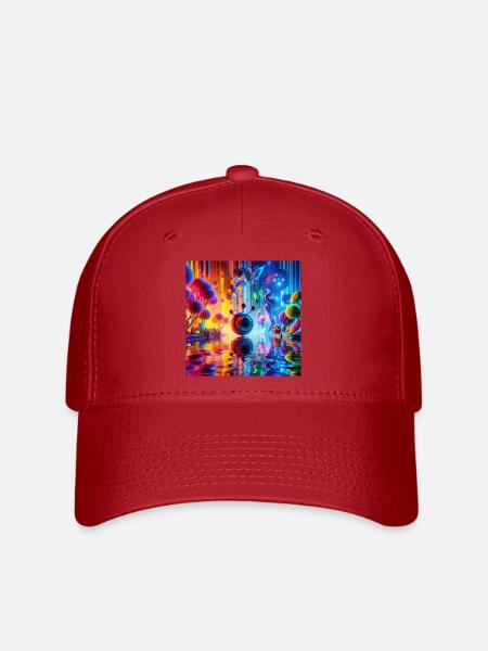 Surreal Dreamscape: Neon Waters - Flexfit Cap - red