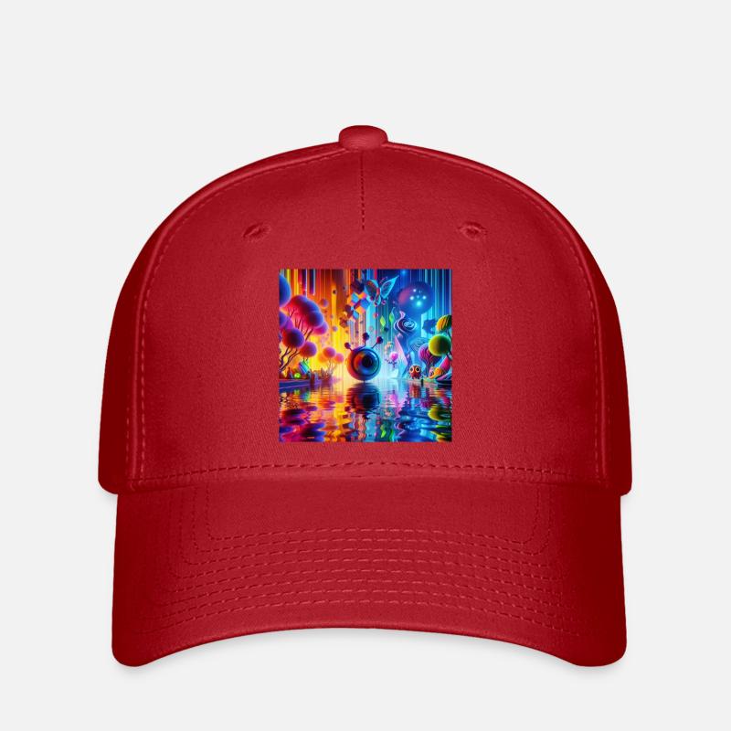 Surreal Dreamscape: Neon Waters - Flexfit Cap - red