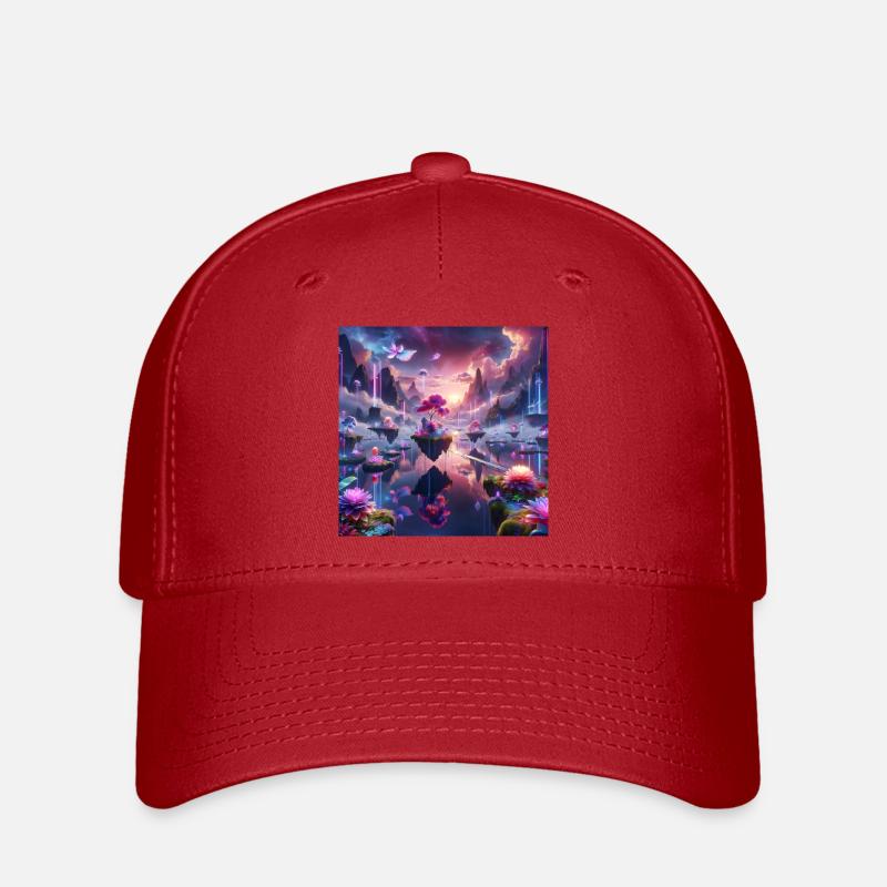 Surreale Traumlandschaft: Neon-Gewässer - Flexfit Cap - Rot