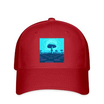 Futuristische blaue psychedelische Pilzszene - Flexfit Cap - Rot - Vorne