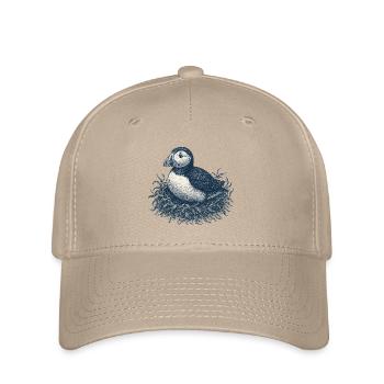 Detaillierte Papageientaucher-Nest-Illustration - Flexfit Cap - Khaki - Vorne