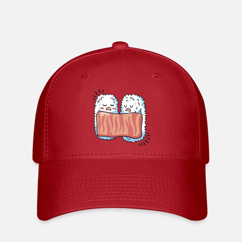 Cute Sleeping Sushi Kawaii Illustration - Flexfit Cap - red