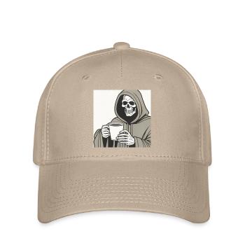Sensenmann Skelett Becher mit Kapuze - Flexfit Cap - Khaki - Vorne