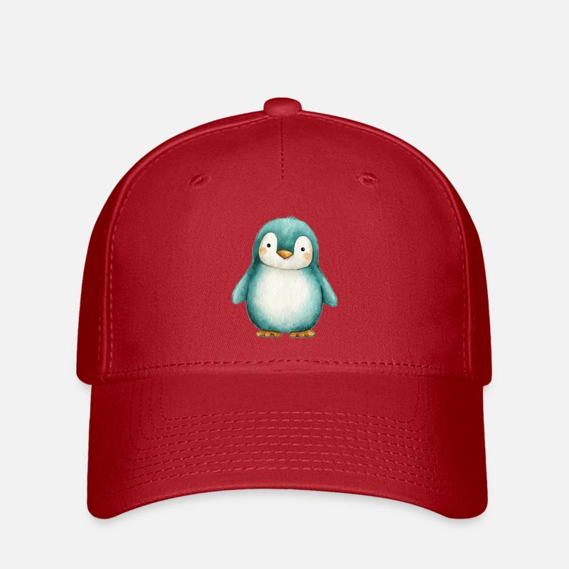 Frosted Penguin – Winter Children's Illustration - Flexfit Cap - red